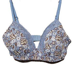 Lucky Brand 36C Purple Floral Lace T Shirt Bra Wire Fee Wireless